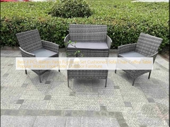 En iyi 4 PCS Rattan Patio Mobilya Seti Yastıklı Kanepe Sandalye Kahve Masası Popüler Wicker Look Otel Dış Mobilya