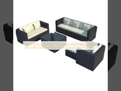 Lüks Modern Patio Bahçe Mobilyaları Siyah Rattan Dış Sofa Kahve Masası Çelik Rattan Sandalye Dış Mobilya